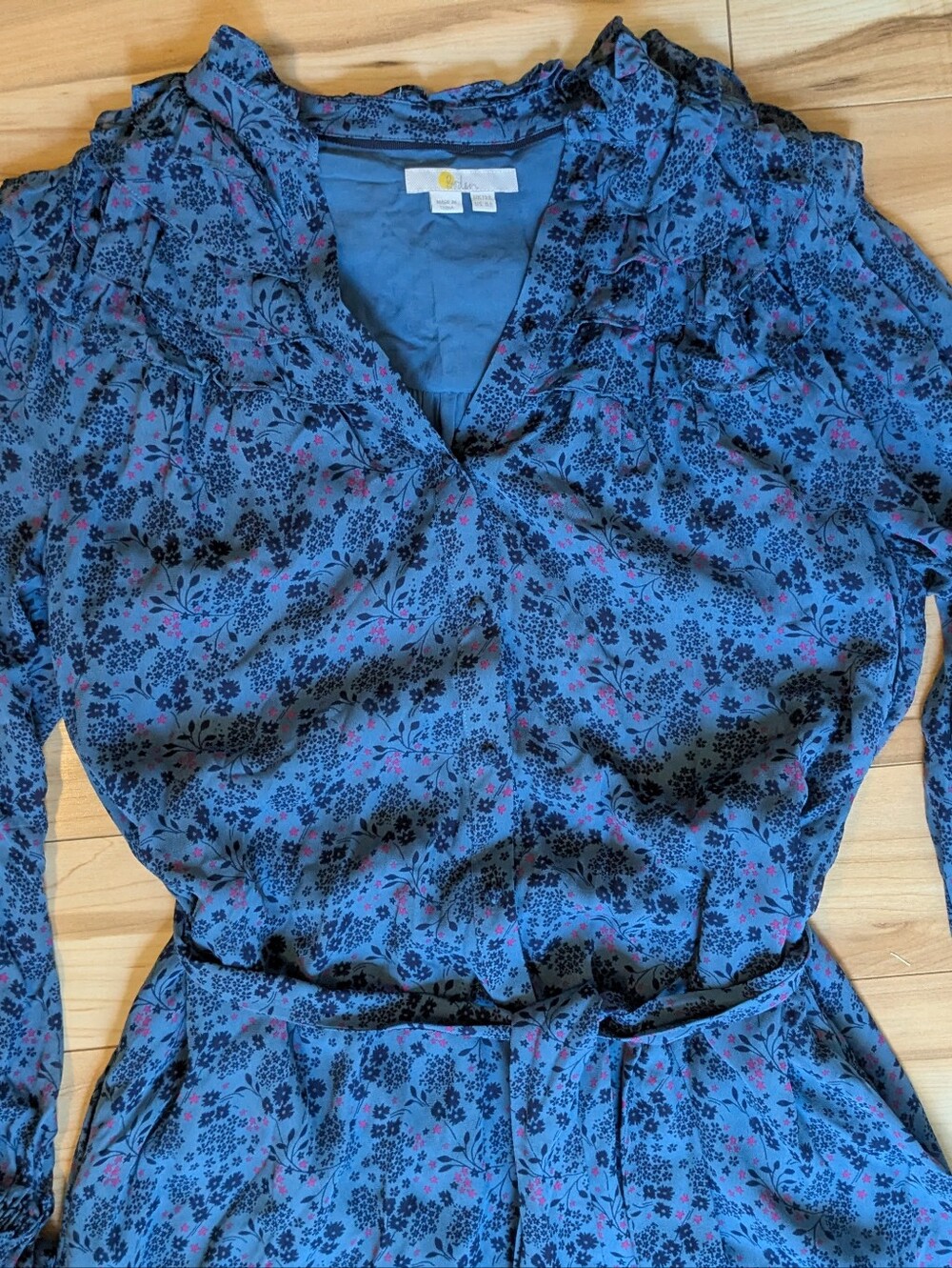 Boden Ruffle Yoke blue floral Midi Shirt Dress belted spring long sleeve 12 - Picture 3 of 6